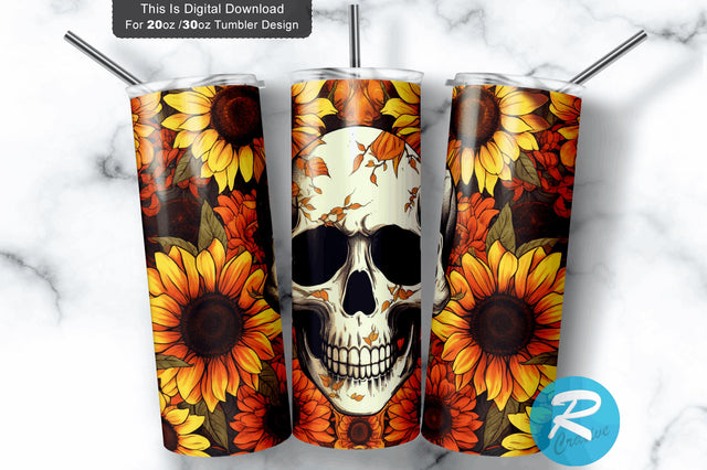 Sunflowers Skull 20 oz / 30 oz Tumbler PNG Sublimation Regulrcrative 
