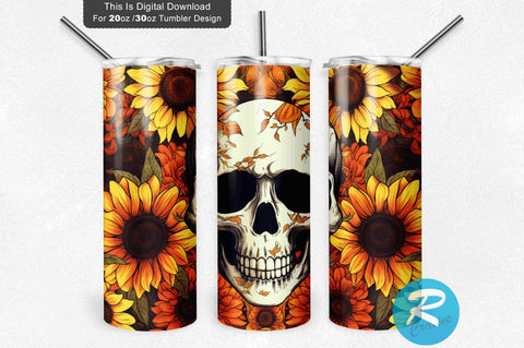 Sunflowers Skull 20 oz / 30 oz Tumbler PNG Sublimation Regulrcrative 