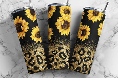 Sunflowers Sublimation Tumbler Designs, Glitter Leopard 20oz Skinny Tumbler Wrap Template - PNG Digital Download Sublimation TumblersByPhill 