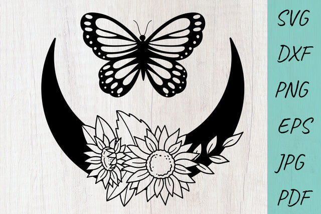 Sunflowers SVG, Butterfly SVG, Boho moon SVG SVG Irina Ostapenko 