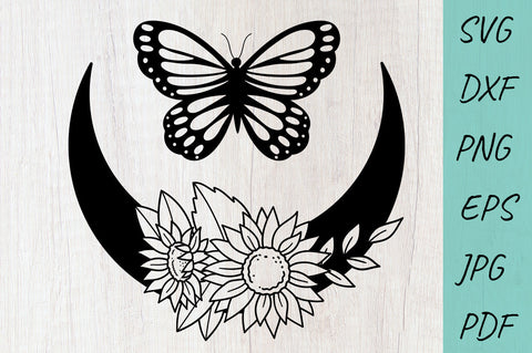 Sunflowers SVG, Butterfly SVG, Boho moon SVG SVG Irina Ostapenko 