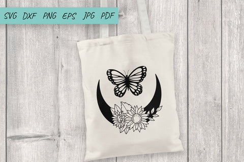 Sunflowers SVG, Butterfly SVG, Boho moon SVG SVG Irina Ostapenko 