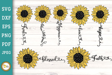 Sunflowers SVG Inspirational Quotes Bundle For Cricut SVG Dina.store4art 