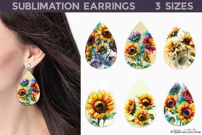 Sunflowers Teardrop Earrings Sublimation WatercolorColorDream 