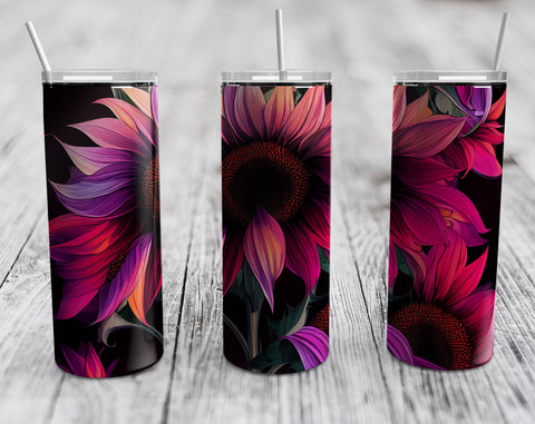 Sunflowers Tumbler Sublimation Designs Bundle, 20 Oz Skinny Tumbler Sunflower Designs, Hot Pink Sunflower Tumbler PNG, 5 Seamless Designs Sublimation HappyDesignStudio 
