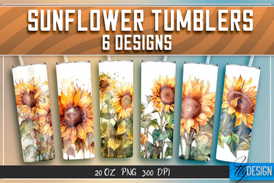 Sunflowers Tumblers Bundle Wrap 20 oz v.1 Sublimation Fly Design 