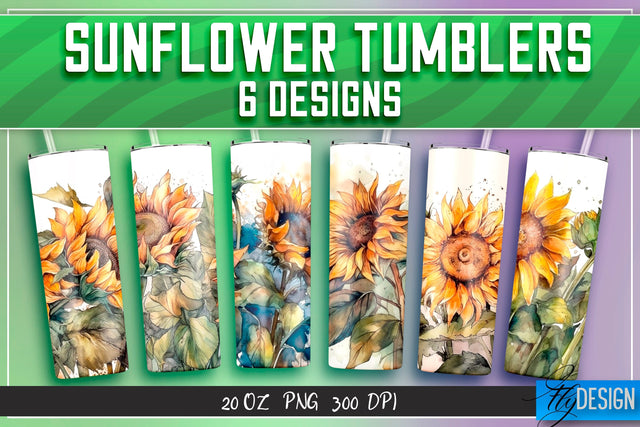 Sunflowers Tumblers Bundle Wrap 20 oz v.2 Sublimation Fly Design 