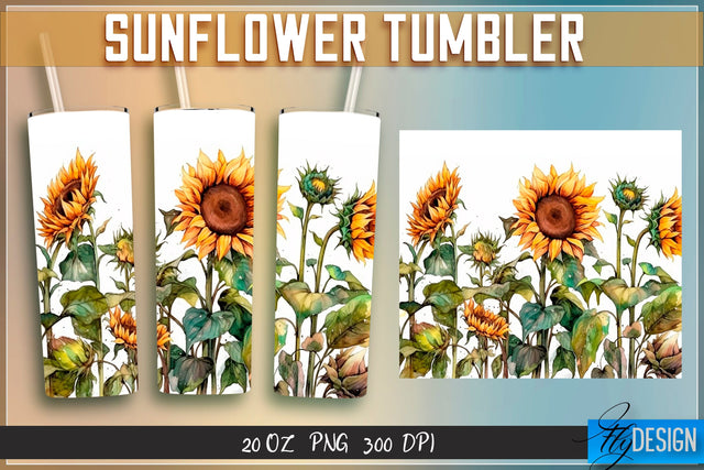 Sunflowers Tumblers Wrap 20 oz v.1 Sublimation Fly Design 
