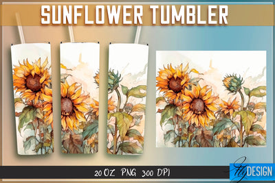 Sunflowers Tumblers Wrap 20 oz v.1 Sublimation Fly Design 