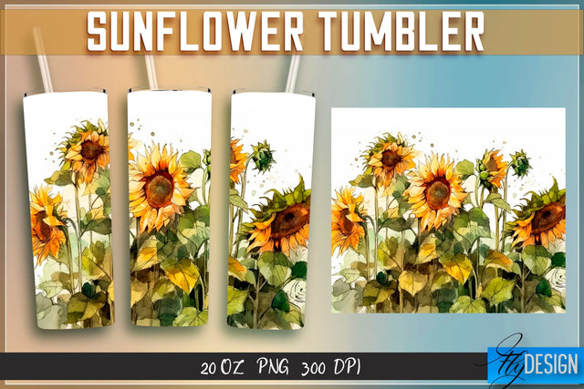 Sunflowers Tumblers Wrap 20 oz v.1 Sublimation Fly Design 