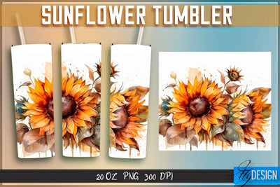 Sunflowers Tumblers Wrap 20 oz v.1 Sublimation Fly Design 