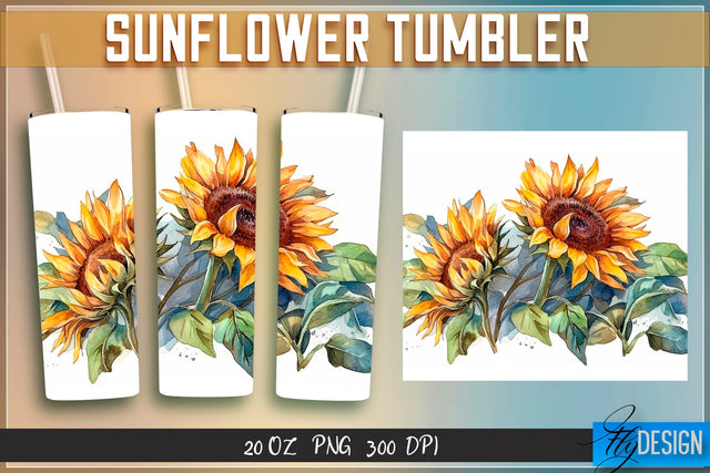 Sunflowers Tumblers Wrap 20 oz v.1 Sublimation Fly Design 