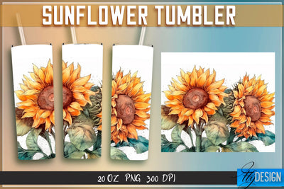 Sunflowers Tumblers Wrap 20 oz v.1 Sublimation Fly Design 