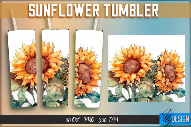 Sunflowers Tumblers Wrap 20 oz v.1 Sublimation Fly Design 