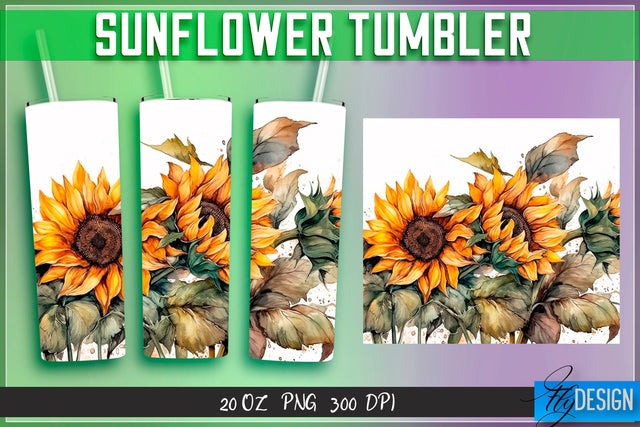 Sunflowers Tumblers Wrap 20 oz v.2 Sublimation Fly Design 