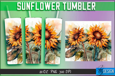 Sunflowers Tumblers Wrap 20 oz v.2 Sublimation Fly Design 