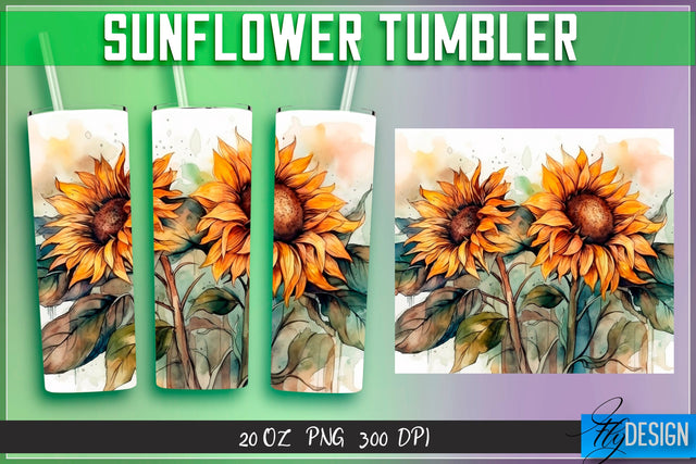 Sunflowers Tumblers Wrap 20 oz v.2 Sublimation Fly Design 