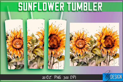 Sunflowers Tumblers Wrap 20 oz v.2 Sublimation Fly Design 
