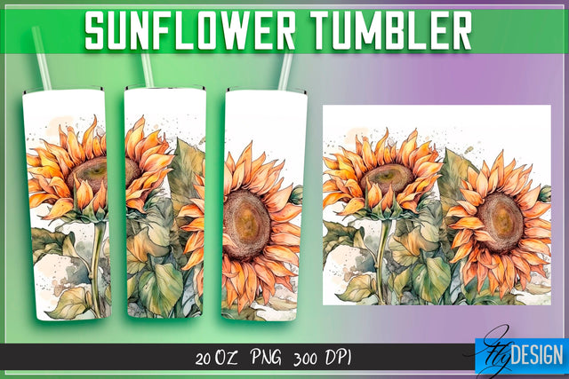 Sunflowers Tumblers Wrap 20 oz v.2 Sublimation Fly Design 