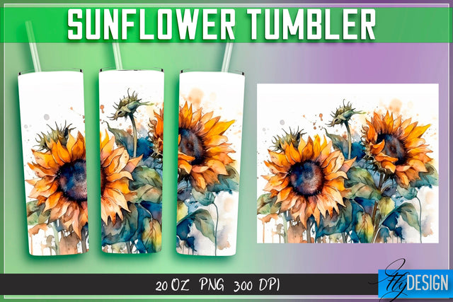 Sunflowers Tumblers Wrap 20 oz v.2 Sublimation Fly Design 