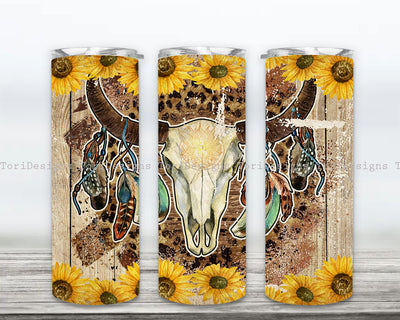 Sunflowers Western Tumbler Design Cowgirl Bull Cow Skull Seamless Country Sublimation Designs Downloads Sublimation ToriDesigns 