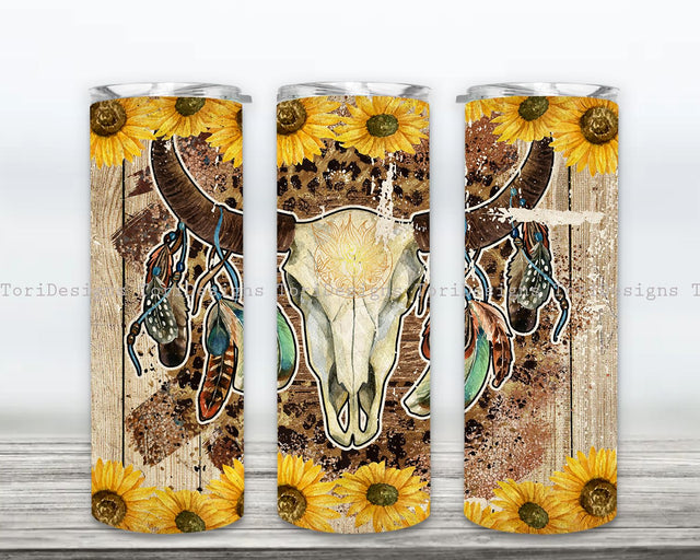 Sunflowers Western Tumbler Design Cowgirl Bull Cow Skull Seamless Country Sublimation Designs Downloads Sublimation ToriDesigns 