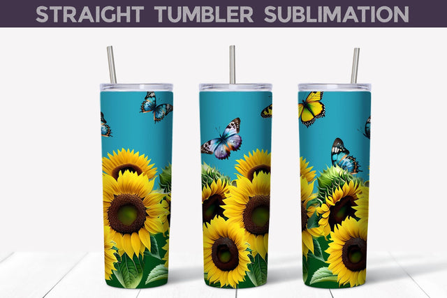 Sunflowers With Butterfly Tumbler Wrap Sublimation WatercolorColorDream 