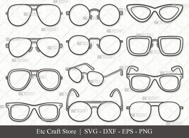 Sunglass Outline SVG Cut File | Sunglass Svg | Aviators Sunglasses Svg | Spectacles Svg | Eyeglasses Svg | Nerd Glasses Svg | Geek Glasses Svg | Sunglass Svg Bundle SVG ETC Craft 