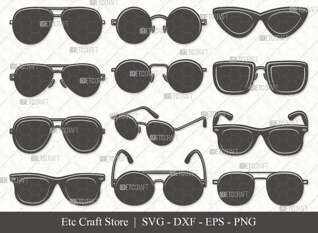 Sunglass Silhouette SVG Cut File | Sunglass Svg | Aviators Sunglasses Svg | Spectacles Svg | Eyeglasses Svg | Nerd Glasses Svg | Geek Glasses Svg | Sunglass Svg Bundle SVG ETC Craft 
