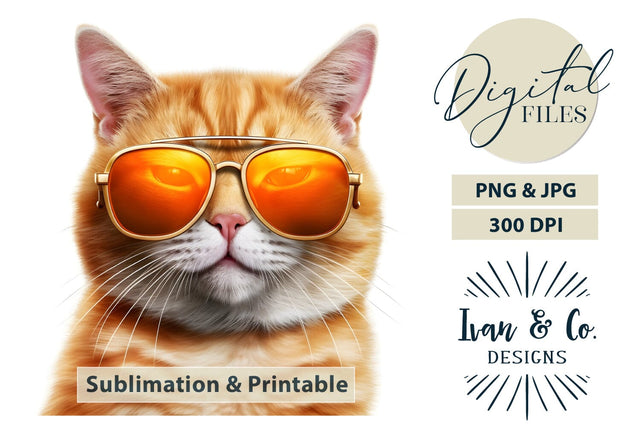 Sunglasses Cat 1 - Clip Art Craft - Sublimation PNG & Printable JPG Sublimation Ivan & Co. Designs 