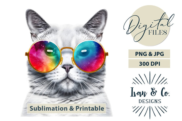 Sunglasses Cat 2 - Clip Art Craft - Sublimation PNG & Printable JPG Sublimation Ivan & Co. Designs 