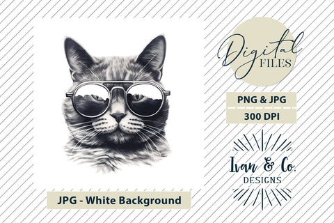 Sunglasses Cat 3 - Clip Art Craft - Sublimation PNG & Printable JPG Sublimation Ivan & Co. Designs 