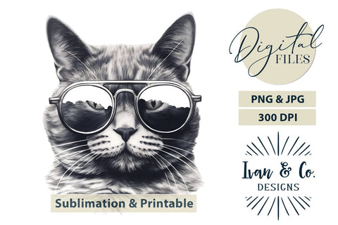 Sunglasses Cat 3 - Clip Art Craft - Sublimation PNG & Printable JPG Sublimation Ivan & Co. Designs 