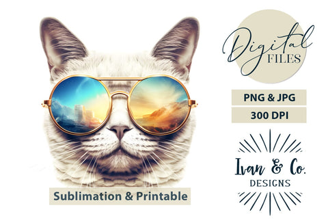 Sunglasses Cat 4 - Clip Art Craft - Sublimation PNG & Printable JPG Sublimation Ivan & Co. Designs 
