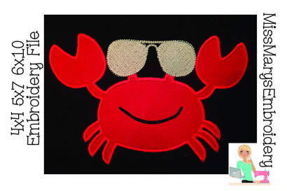 Sunglasses Crab Applique Embroidery/Applique MissMarysEmbroidery 