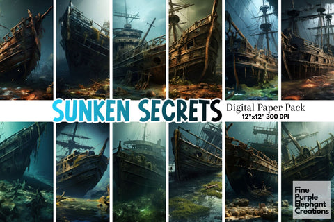 Sunken Ship | Halloween Scary Background Digital Pattern Fine Purple Elephant Creations 