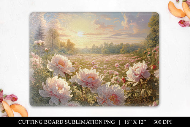 Sunlit Meadow & Peony Cutting Board Sublimation Design PNG Sublimation BijouBay 