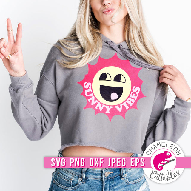 Sunny Vibes Retro Sun svg png dxf eps jpeg SVG Chameleon Cuttables 