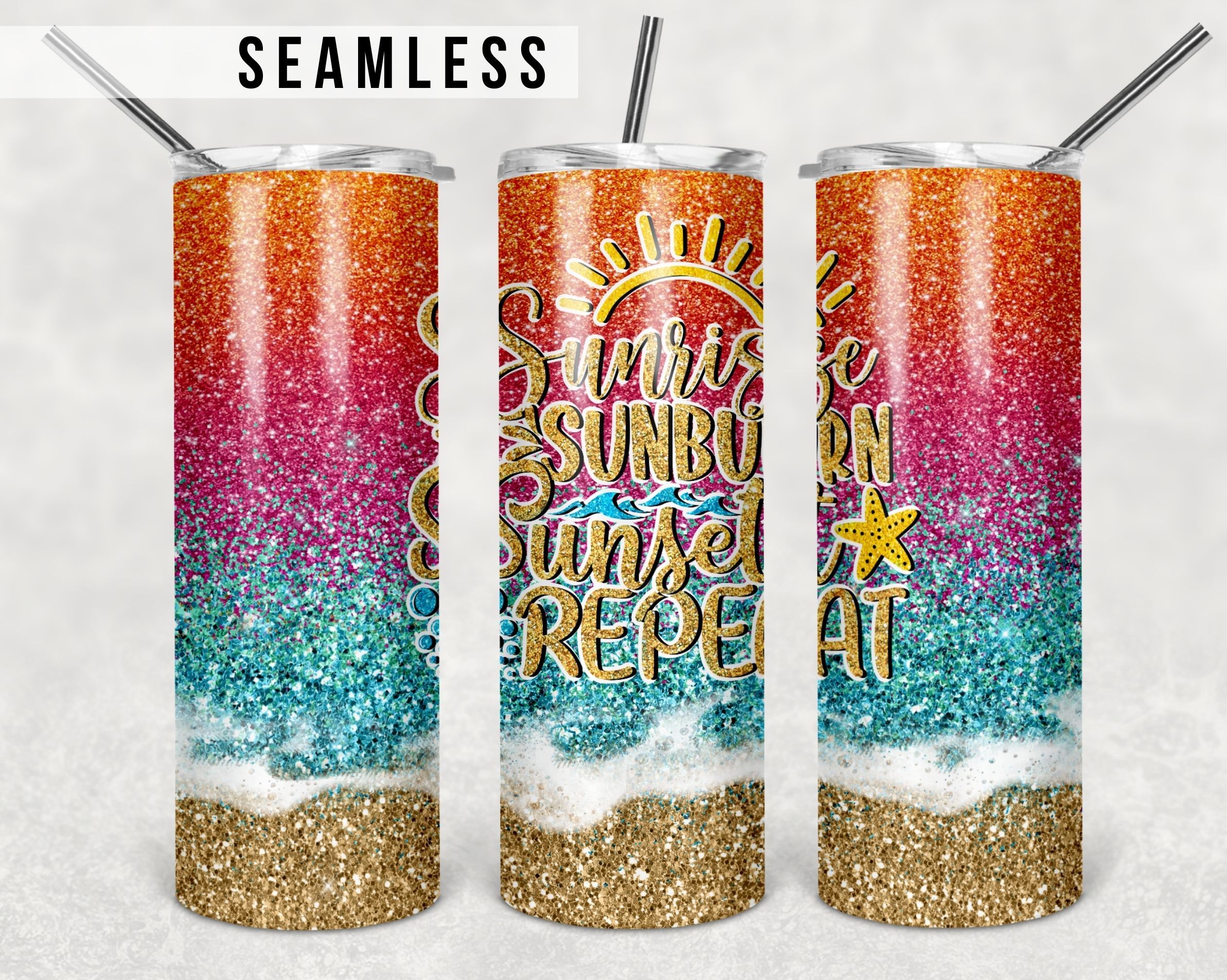 20 oz Skinny Tumbler Silver Pink Glitter Sublimation Design - Full