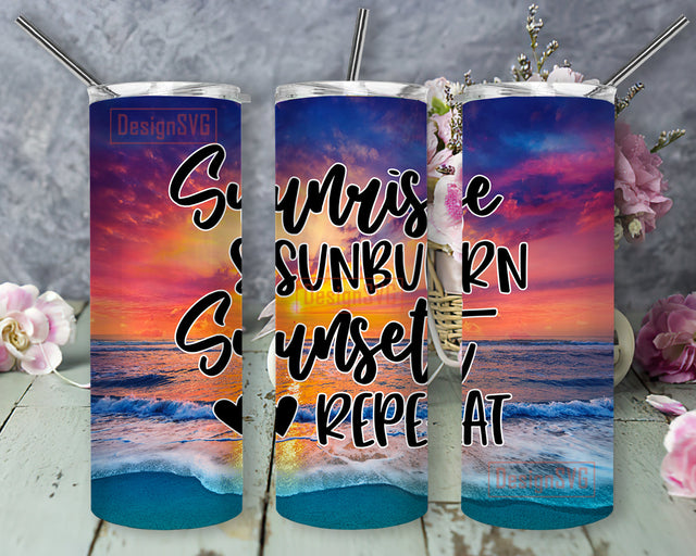 Sunrise Sunburn Sunset Repeat 20oz Tumbler Wrap, Beach Summer Tumbler Png, Beach Sunset Design Png, Beach Lover Sublimation Design, Digital Download Sublimation DesignSVG 
