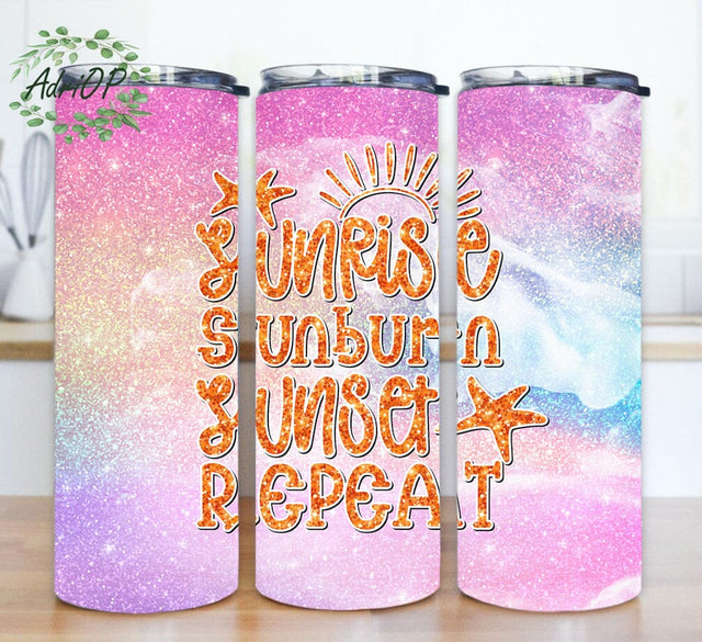 Sunrise Sunburn Sunset Repeat Design Png, Beach 20oz Tumbler Design, Sunrise Glitter Tumbler Wrap, Beach Sublimation Design, Digial Download Sublimation AdriOP 