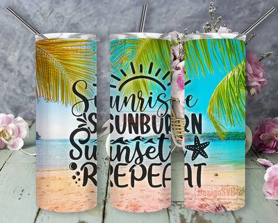Sunrise Sunburn Sunset Repeat Design Png, Beach 20oz Tumbler Wrap, Beach Palm Trees Tumbler Png, Summer Vacation Tumbler Template, Digital Download Sublimation DesignSVG 