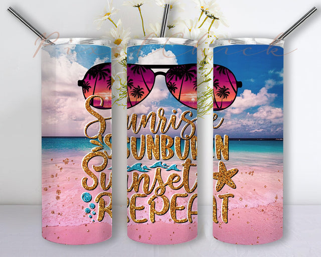 Sunrise Sunburn Sunset Repeat Glitter Design Png, Beach Sunset 20oz Skinny Tumbler, Summer Beach Tumbler Design, Sunset Sublimation Design, Digital Download Sublimation PixelChick 
