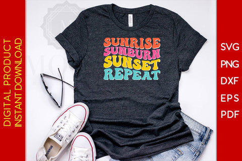 Sunrise Sunburn Sunset Repeat Retro Summer Vacation SVG PNG PDF Cut File SVG Creativedesigntee 