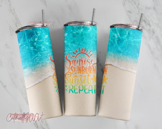 Sunrise Sunburn Sunset Repeat Sublimation Design 20 oz Skinny Tumbler Wrap PNG, Sublimation Designs Templates Digital Download Sublimation CaldwellArt 