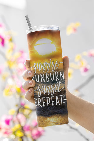 Sunrise Sunburn Sunset Repeat Sublimation Design 20 oz Skinny Tumbler Wrap PNG, Tumbler Designs PNG Sublimation CaldwellArt 