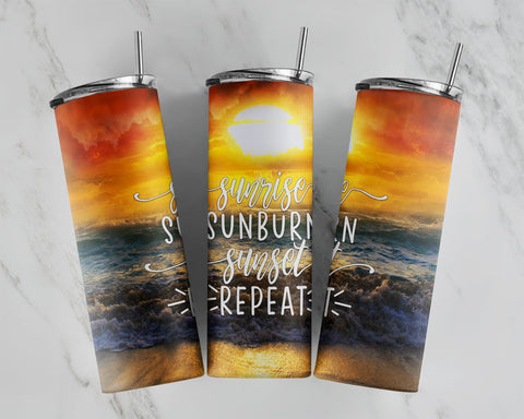 Sunrise Sunburn Sunset Repeat Sublimation Design 20 oz Skinny Tumbler Wrap PNG, Tumbler Designs PNG Sublimation CaldwellArt 