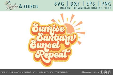 Sunrise Sunburn Sunset Repeat SVG | Summer SVG SVG Style and Stencil 