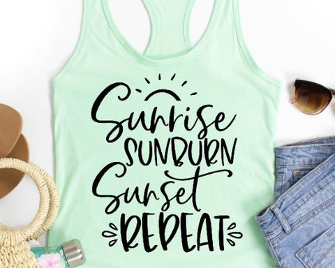 Sunrise Sunburn Sunset Repeat Svg - Vacation SVG - Beach SVG SVG She Shed Craft Store 