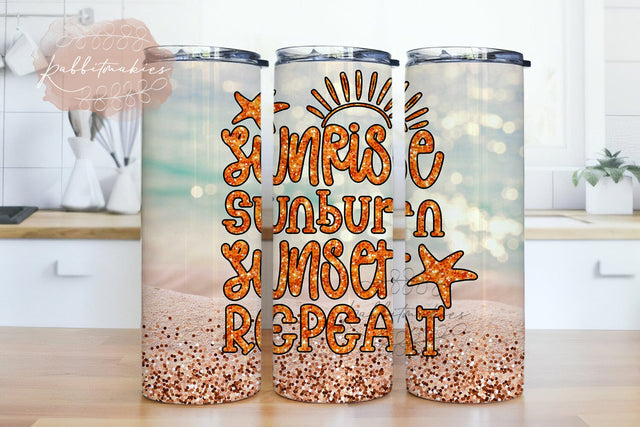 Sunrise Sunburn Sunset Repeat Template PNG, Beach Tumbler 20 Oz PNG, Vacation Tumbler, Beach Sunset Tumbler Sublimation Rabbitmakies 